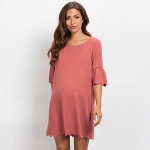 Pink Blush Ruffle Scalloped Hem Dress